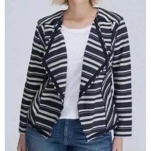 Lane Bryant Blazer Jacket Sz‎ 16 Striped Open Front Draped Casual Work Coastal